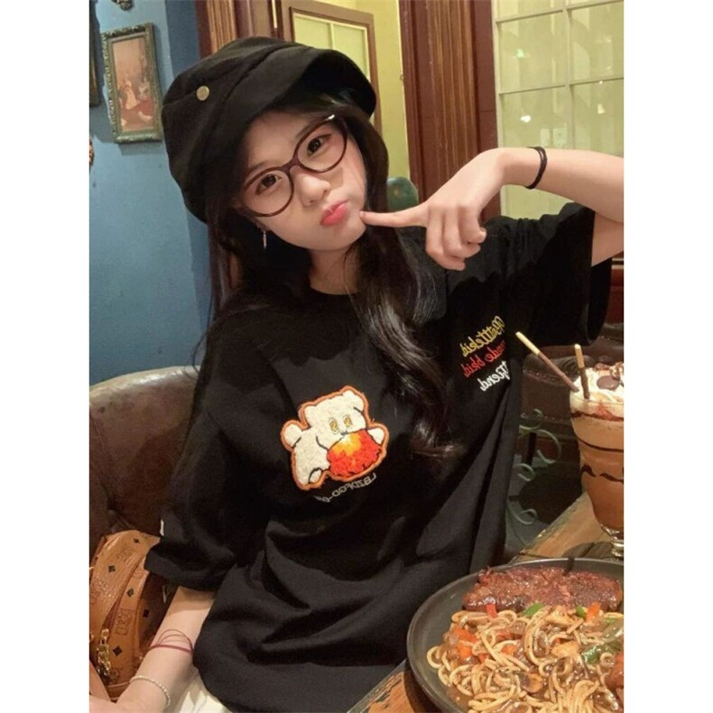 H0781-P40美式复古小狗刺绣魔术贴短袖t恤2026夏季新款,女装T恤,星座617A-2
