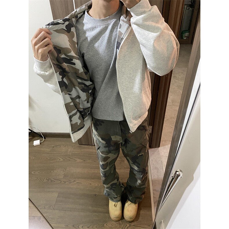 美式迷彩双面穿短款连帽开衫男女秋季宽松卫衣外套潮W507,男装卫衣,星座1116A（原606A-3）
