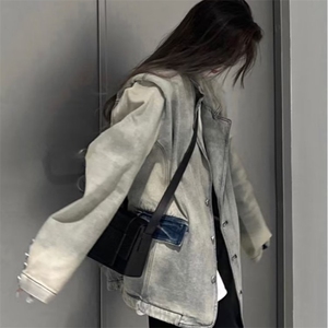 牛仔上衣春秋季新款复古独特设计感宽松西装领夹克图片