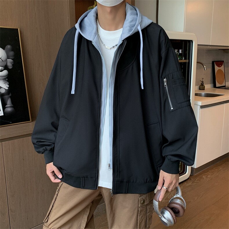 校园风男女同款连帽假两件纯色夹克光版二开jk1205 特p80图片