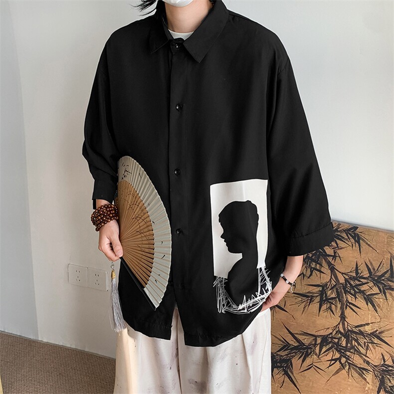 短袖衬衫男宽松七分袖上衣ins港风痞帅衬衣韩版潮流夏季薄款外套,男装衬衫,星座505-2（原电商A260-1)