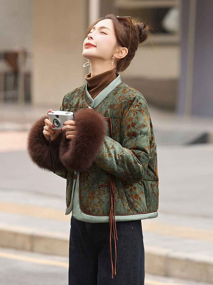 新中式g风羽绒服女2024冬季新款白鸭绒加厚小个子短外套,女装羽绒服,橙子家