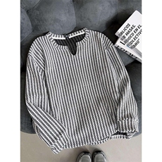 美式高街千鸟格子长袖T恤男女亨利V领英伦雅痞休闲宽松长袖打底衫，男装T恤，电商A443