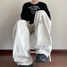 2025秋季新款美式做旧泼墨宽松阔腿牛仔裤B315-K24324-p65控88，男装牛仔裤，电商B315