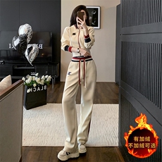 时尚秋装女款休闲高腰阔腿裤两件套显瘦百搭潮流套装，女装套装/套裙，江南