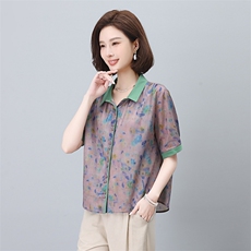 夏季冰丝棉麻女夏装2024新款妈妈洋气时尚休闲亚麻，女装蕾丝衫/雪纺衫，依恋蒂丝