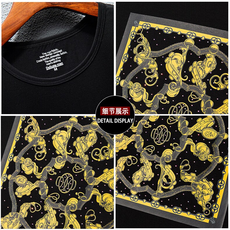 新款高品质套头短袖燙钻潮休闲圆领T恤夏季大码简欧上衣A2504-P63,男装T恤,电商A227B（原钱塘4066-1）
