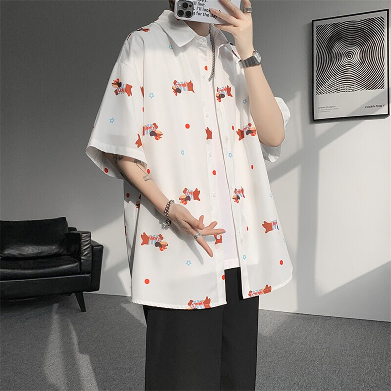 8XL-M腊肠狗花衬衫男短袖夏季冰丝薄款花衬衣寸衫外套DC28003P38,男装T恤,电商B312