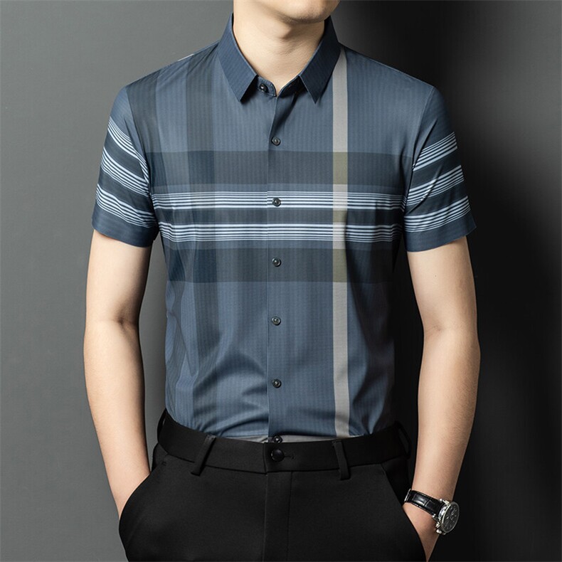 R-GS59935夏季新款男士格子短袖衬衣百搭衬衫商务男装,男装T恤,电商B360