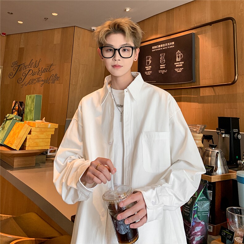 港风新款24秋纯色休闲棉宽松大码衬衫CS066-P38控58,男装衬衫,电商A132（原电商B245）