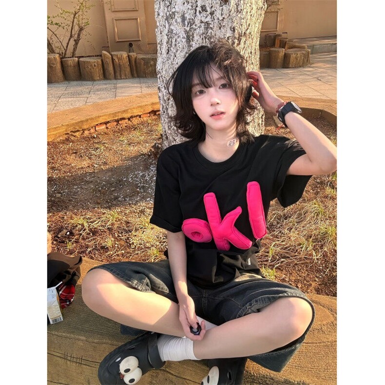 【有货】BK891CC-特P43美式复古立体字母短袖T恤男女,男装T恤,星座1007（原301D）