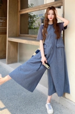 日系慵懒风无袖连体裤套装女2025夏新款小个子宽松休闲T恤两件套，女装套装/套裙，2C085