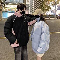 情侣装冬装双面穿条纹织带棉服拼色棉衣休闲外套男G1101P138，男装棉衣，电商A339