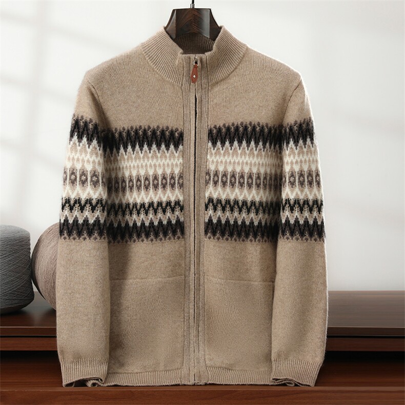 秋冬新款拉链针织开衫时尚简约，男装针织衫/毛衣，隆格羊绒