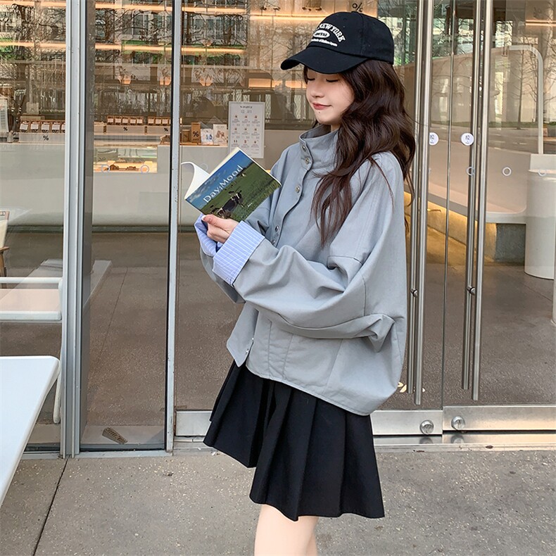 立领休闲短外套女小个子2025春季新款韩系设计感宽松百搭夹克上衣,女装短外套,辉之琳