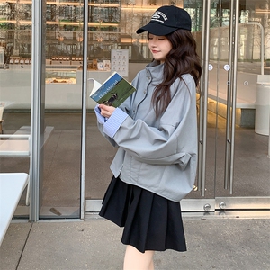 立领休闲短外套女小个子2025春季新款韩系设计感宽松百搭夹克上衣图片