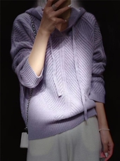 连帽毛衣女秋冬2024新款宽松慵懒风针织衫长袖上衣，女装羊毛衫，恩泰羊绒