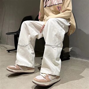 男春季潮流时尚休闲长裤链条工装裤纯棉斜纹D58P35,天蓝色圆领卫衣穿搭女图片