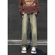 美式ins高街hiphop重工艺水洗微喇复古蓝牛仔裤货号K2320P55控78，男装牛仔裤，电商A063