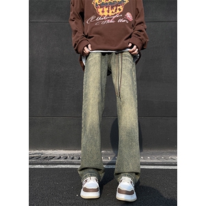 美式ins高街hiphop重工艺水洗微喇复古蓝牛仔裤货号K2320P55控78图片