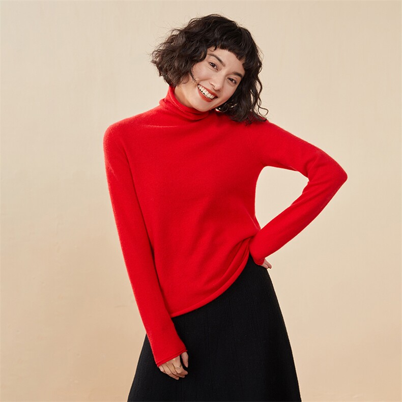 秋冬季新款舒适时尚百搭一线成衣平面堆堆领羊绒衫,女装羊绒衫,雅之冉羊绒