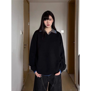 美式复古撞色Polo翻领毛衣男女2025春秋冬宽松休闲打底针织衫线衣图片