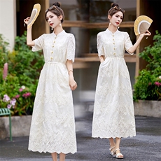 2024夏季新款中式提花刺绣立领仙气显廋连衣裙，女装连衣裙，星期衣