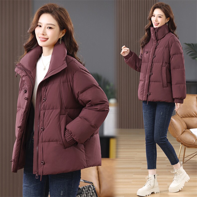 2024年冬季新款潮韩版宽松大码立领90白鸭绒中长款羽绒外套女保暖，女装羽绒服，简韵佳