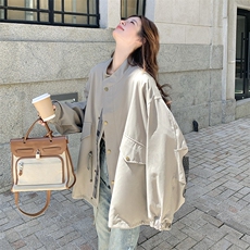 甜酷设计感休闲立领外套女2025秋季韩系宽松超火洋气印花拼接外套，女装风衣，2C122