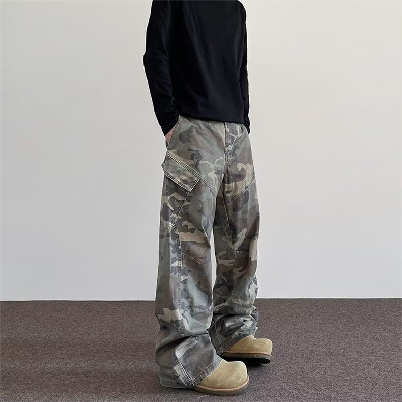 美式复古迷彩工装裤潮牌痞帅炸街裤子设计感直筒裤K70496-P51网图，男装工装外套，电商B245
