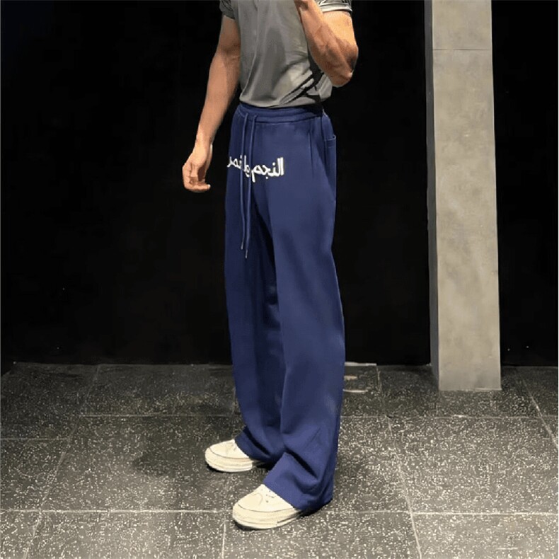 美式高街潮牌男女运动休闲裤直筒宽松慵懒显瘦印花休闲卫裤子图片
