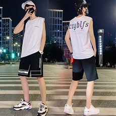 2021青少年新款男女情侣装薄款纯棉卡通宽松背心套装男TZ260，男装背心/马甲，电商A441