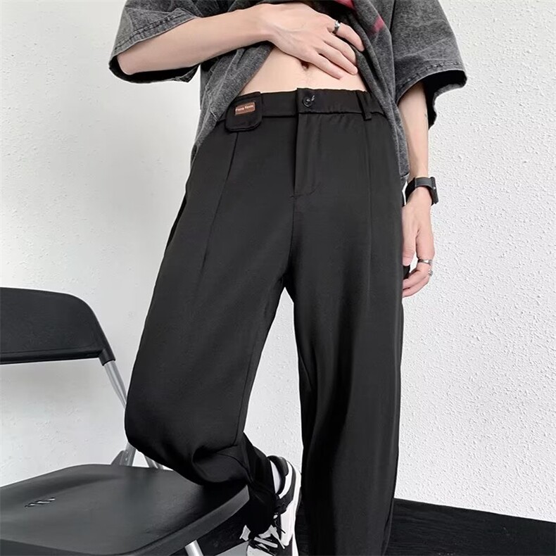 休闲裤男韩版潮流高街帅纯色松紧腰2026夏季新款ins长裤K4065-P43图片