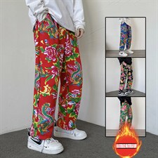 炸街ins潮东北大花裤子男女大码加绒加厚抖音情侣哈伦卫裤K203图片