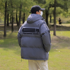 冬季拼三条杠宽松面包服男女情侣羽绒棉连帽棉衣C408M1245P100，男装棉衣，电商C408(原B339-1)