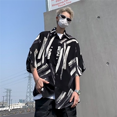 衬衫男士短袖高街帅气拼色百搭夏季2024新款ins宽松外套CY748-P32，男装衬衫，星座412-3