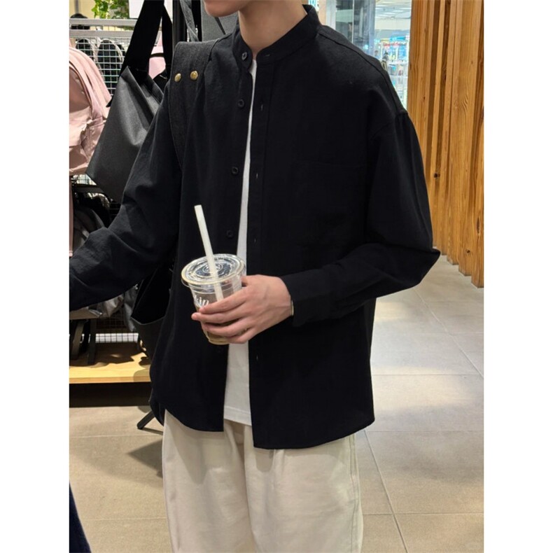 长袖立领仿麻休闲衬衫1302-GC67-P40控68 成分100棉图片