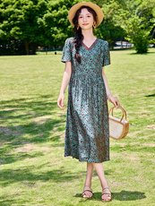 广州十三行女装爆款连衣裙洋气妈妈2025夏季新款高端气质碎花裙子，女装连衣裙，木橙西子