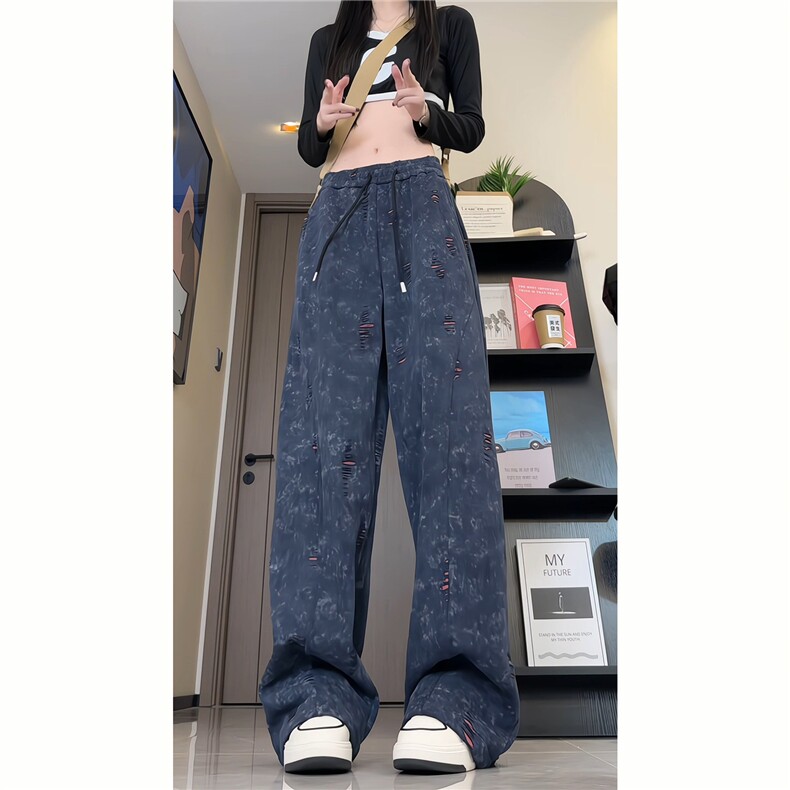 815A-K317-P45特控88扎染脏脏裤破洞裤子重磅美式复古直筒休闲裤,男装休闲裤,星座815A