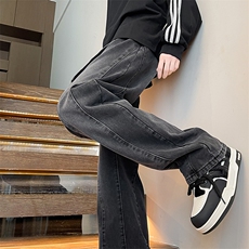 8XL-M牛仔裤秋季加肥加大码痞帅美式高街宽松直筒长裤NZ9007/P65，男装牛仔裤，电商B238