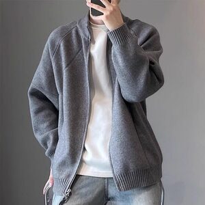 【有货】DM034-P65秋冬慵懒风简约重磅拉链休闲宽松毛衣针织开衫图片