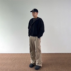 W11061-P63网图现货新款美式复古卡其色直筒宽松工装休闲牛仔裤，男装牛仔裤，星座1608