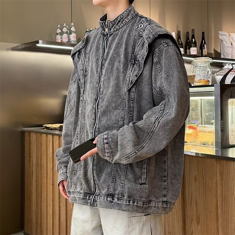 男新款复古牛仔夹克简约设计感立领外套BJ2226P75,男装工装外套,星座1116-2