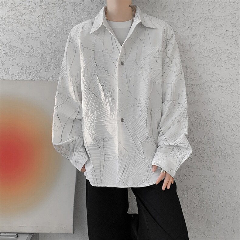 8XL-M小众解构肌理感裂纹垫肩花衬衫男高级感宽松衬衣男，男装衬衫，电商D206-1
