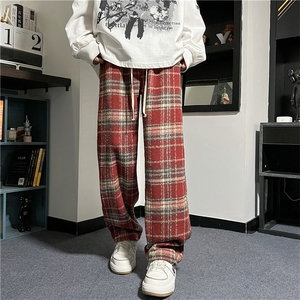 慵懒风休闲毛呢格子裤男女  美式高街显高休闲裤运动裤K9075/P38图片
