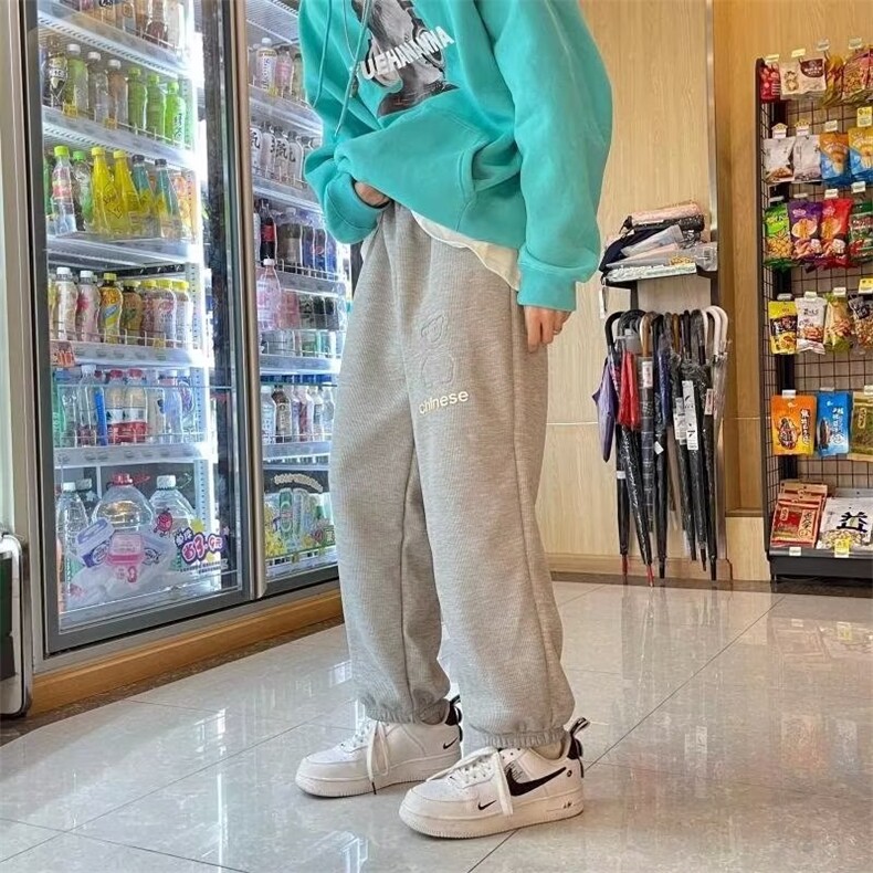 男秋季新款港风休闲裤华夫格钢印大码小熊KW11P25,男装休闲裤,星座1116-2