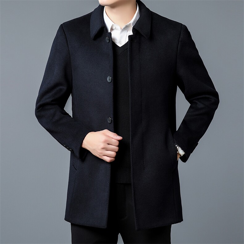 男士冬季新款翻领休闲毛呢大衣中年爸爸装中长款加厚保暖外套，男装毛呢大衣，电商B212（原钱塘6029）