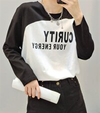 【现货]】秋季新款韩版休闲风针织拼色T恤卫衣，女装T恤，那简