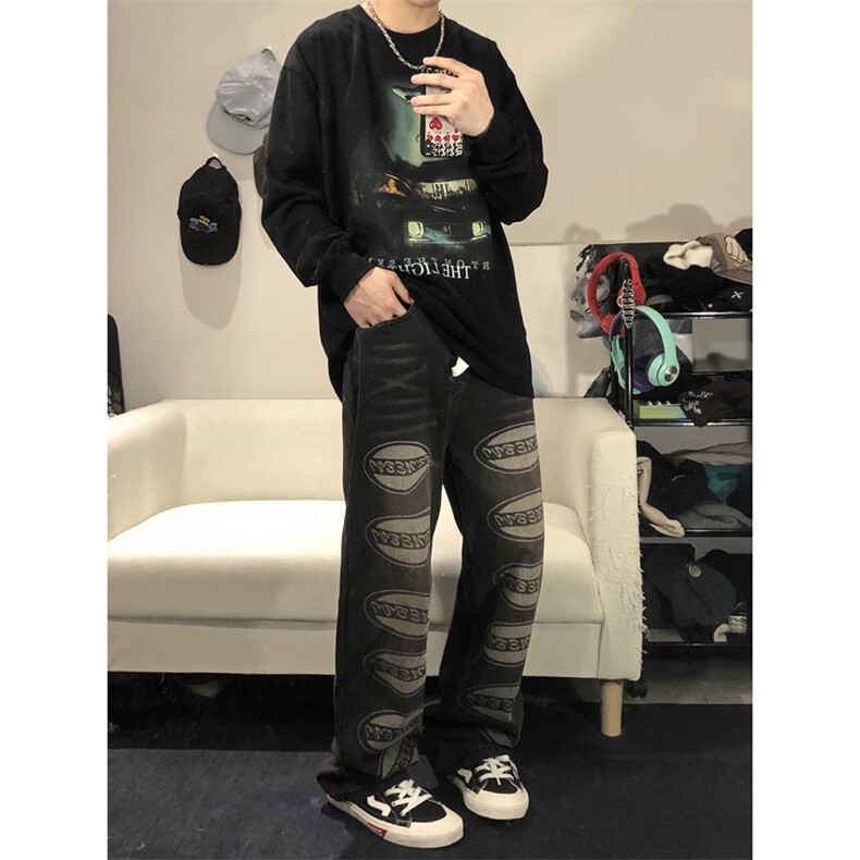 2022牛仔裤男潮ins高街宽松秋冬休闲裤子313A-1-NZ024-P65控78,男装牛仔裤,星座808A-1
