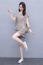 休闲时尚短裤套装2025夏季新款大码女装高端洋气时髦棉麻两件套女，女装套装/套裙，半夏